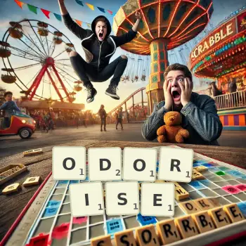 Creative illustration for a Scrabble game with the word ODORISE spelled out in tiles on the board.