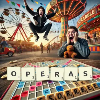 Creative illustration for a Scrabble game with the word OPERAS spelled out in tiles on the board.