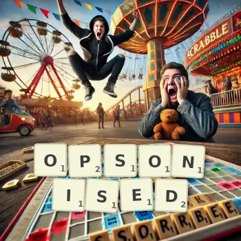 Creative illustration for a Scrabble game with the word OPSONISED spelled out in tiles on the board.