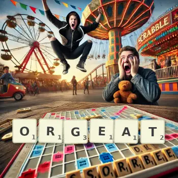 Creative illustration for a Scrabble game with the word ORGEAT spelled out in tiles on the board.