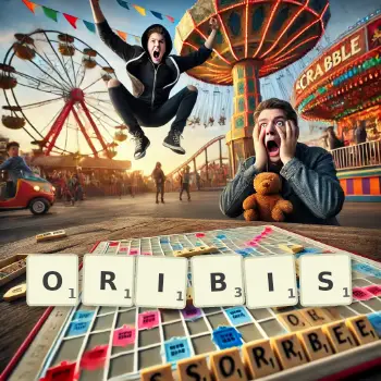 Creative illustration for a Scrabble game with the word ORIBIS spelled out in tiles on the board.