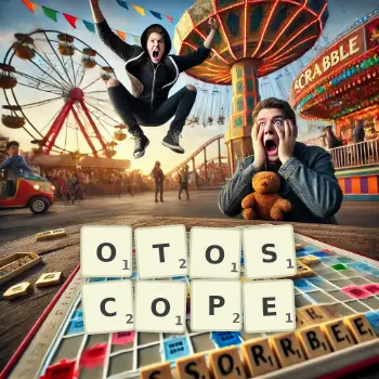 Creative illustration for a Scrabble game with the word OTOSCOPE spelled out in tiles on the board.