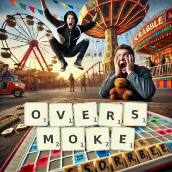 Creative illustration for a Scrabble game with the word OVERSMOKE spelled out in tiles on the board.