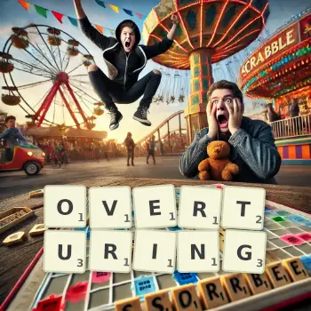 Creative illustration for a Scrabble game with the word OVERTURING spelled out in tiles on the board.