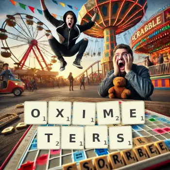 Creative illustration for a Scrabble game with the word OXIMETERS spelled out in tiles on the board.