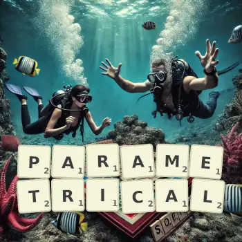 Creative illustration for a Scrabble game with the word PARAMETRICAL spelled out in tiles on the board.