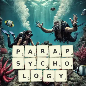 Creative illustration for a Scrabble game with the word PARAPSYCHOLOGY spelled out in tiles on the board.