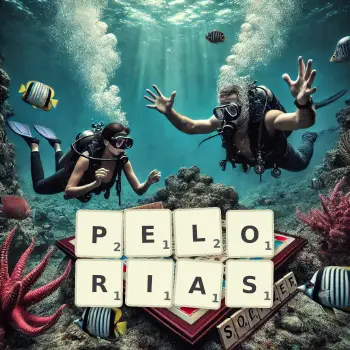 Creative illustration for a Scrabble game with the word PELORIAS spelled out in tiles on the board.