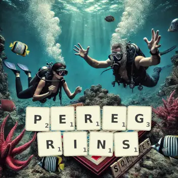 Creative illustration for a Scrabble game with the word PEREGRINS spelled out in tiles on the board.