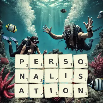 Creative illustration for a Scrabble game with the word PERSONALISATION spelled out in tiles on the board.