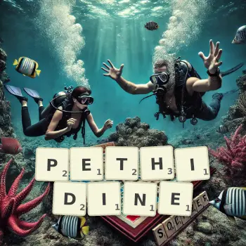 Creative illustration for a Scrabble game with the word PETHIDINE spelled out in tiles on the board.