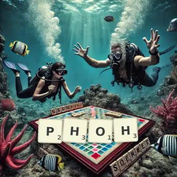 Creative illustration for a Scrabble game with the word PHOH spelled out in tiles on the board.