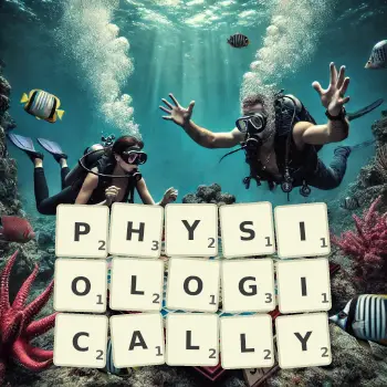 Creative illustration for a Scrabble game with the word PHYSIOLOGICALLY spelled out in tiles on the board.