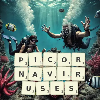 Creative illustration for a Scrabble game with the word PICORNAVIRUSES spelled out in tiles on the board.