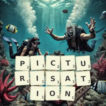 Creative illustration for a Scrabble game with the word PICTURISATION spelled out in tiles on the board.