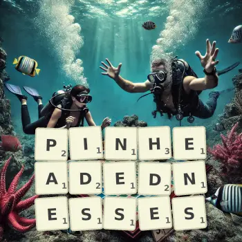 Creative illustration for a Scrabble game with the word PINHEADEDNESSES spelled out in tiles on the board.