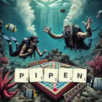 Creative illustration for a Scrabble game with the word PIPEN spelled out in tiles on the board.