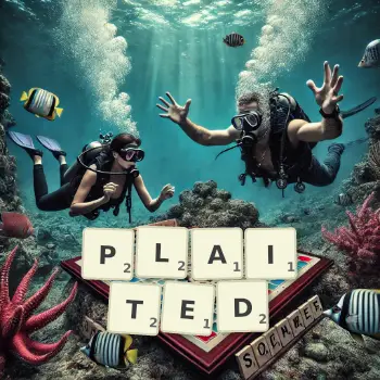 Creative illustration for a Scrabble game with the word PLAITED spelled out in tiles on the board.