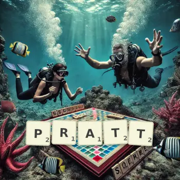 Creative illustration for a Scrabble game with the word PRATT spelled out in tiles on the board.