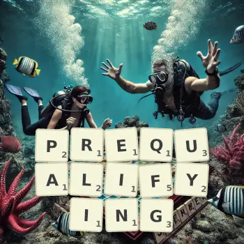 Creative illustration for a Scrabble game with the word PREQUALIFYING spelled out in tiles on the board.