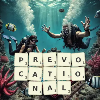 Creative illustration for a Scrabble game with the word PREVOCATIONAL spelled out in tiles on the board.