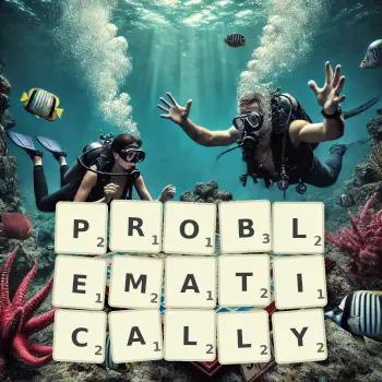 Creative illustration for a Scrabble game with the word PROBLEMATICALLY spelled out in tiles on the board.