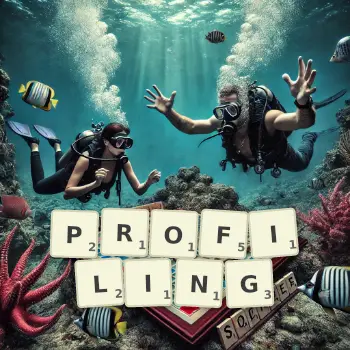 Creative illustration for a Scrabble game with the word PROFILING spelled out in tiles on the board.