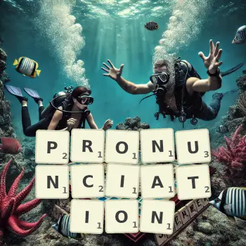 Creative illustration for a Scrabble game with the word PRONUNCIATION spelled out in tiles on the board.