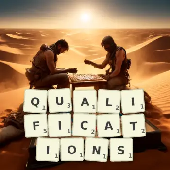 Creative illustration for a Scrabble game with the word QUALIFICATIONS spelled out in tiles on the board.