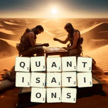 Creative illustration for a Scrabble game with the word QUANTISATIONS spelled out in tiles on the board.