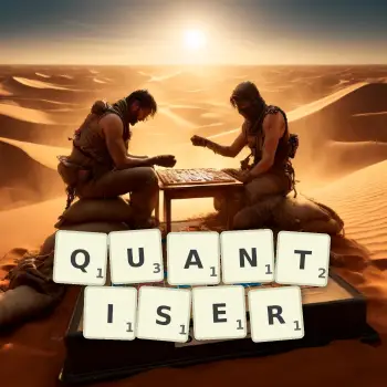 Creative illustration for a Scrabble game with the word QUANTISER spelled out in tiles on the board.