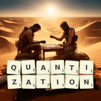 Creative illustration for a Scrabble game with the word QUANTIZATION spelled out in tiles on the board.
