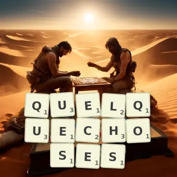 Creative illustration for a Scrabble game with the word QUELQUECHOSES spelled out in tiles on the board.