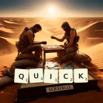 Creative illustration for a Scrabble game with the word QUICK spelled out in tiles on the board.
