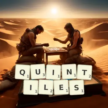 Creative illustration for a Scrabble game with the word QUINTILES spelled out in tiles on the board.