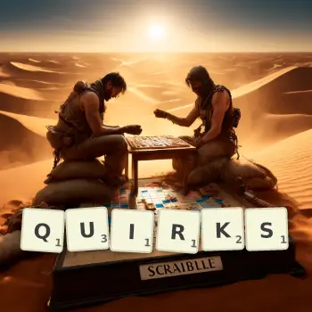 Creative illustration for a Scrabble game with the word QUIRKS spelled out in tiles on the board.