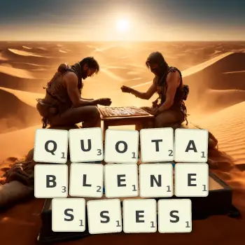Creative illustration for a Scrabble game with the word QUOTABLENESSES spelled out in tiles on the board.