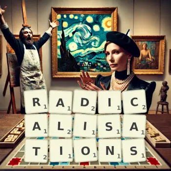 Creative illustration for a Scrabble game with the word RADICALISATIONS spelled out in tiles on the board.
