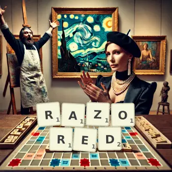 Creative illustration for a Scrabble game with the word RAZORED spelled out in tiles on the board.