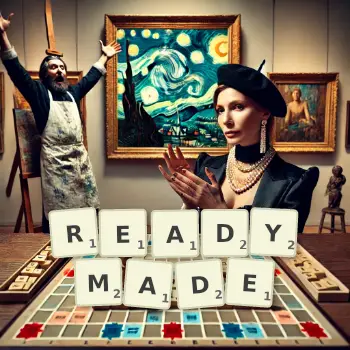 Creative illustration for a Scrabble game with the word READYMADE spelled out in tiles on the board.