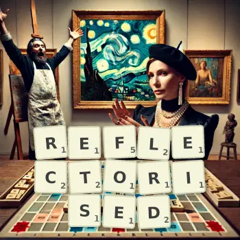 Creative illustration for a Scrabble game with the word REFLECTORISED spelled out in tiles on the board.