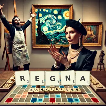 Creative illustration for a Scrabble game with the word REGNA spelled out in tiles on the board.