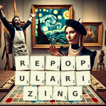 Creative illustration for a Scrabble game with the word REPOPULARIZING spelled out in tiles on the board.