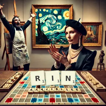 Creative illustration for a Scrabble game with the word RIN spelled out in tiles on the board.