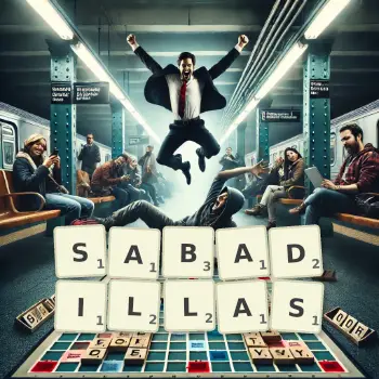 Creative illustration for a Scrabble game with the word SABADILLAS spelled out in tiles on the board.