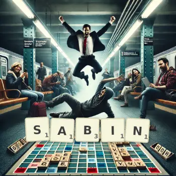 Creative illustration for a Scrabble game with the word SABIN spelled out in tiles on the board.