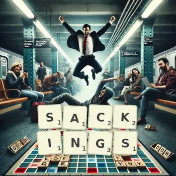 Creative illustration for a Scrabble game with the word SACKINGS spelled out in tiles on the board.