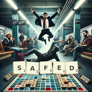 Creative illustration for a Scrabble game with the word SAFED spelled out in tiles on the board.