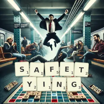 Creative illustration for a Scrabble game with the word SAFETYING spelled out in tiles on the board.