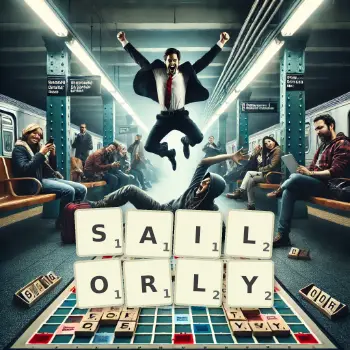 Creative illustration for a Scrabble game with the word SAILORLY spelled out in tiles on the board.